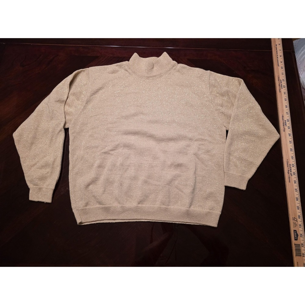 Vintage Pendleton Sweater Womens Large Beige Lurex‎ Mock Neck Wool Made In USA